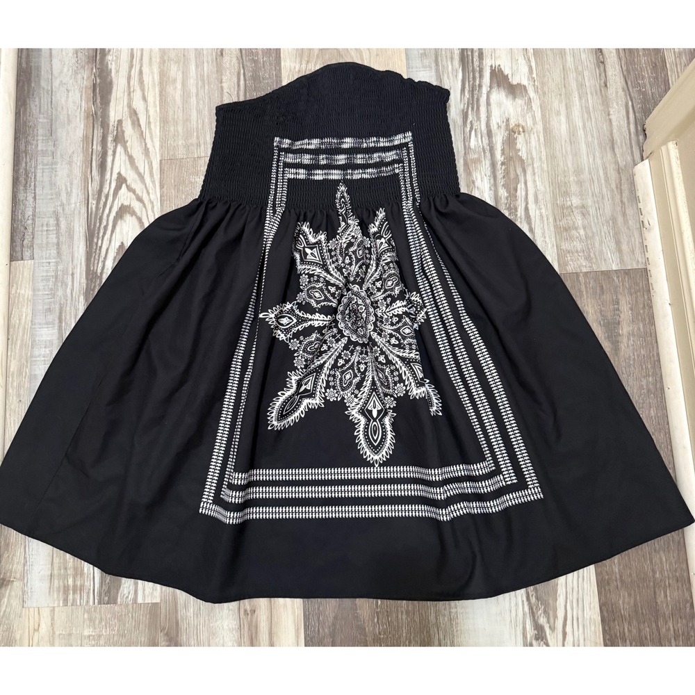 Bloomchic Womens Plus Size 20 Black White Mandala Smocked Tube Dress Skirt Boho